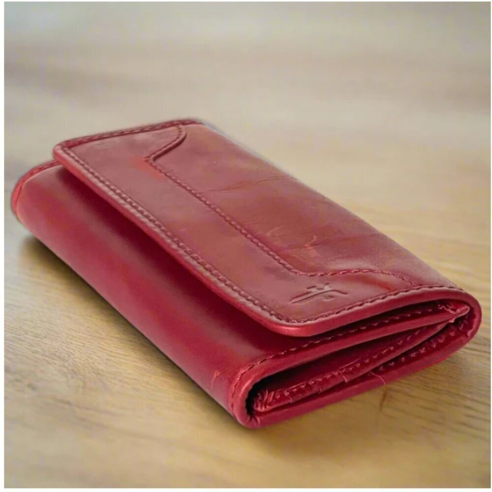 Frye Melissa Slim Bifold Wallet Red Leather Snap - Picture 3 of 8